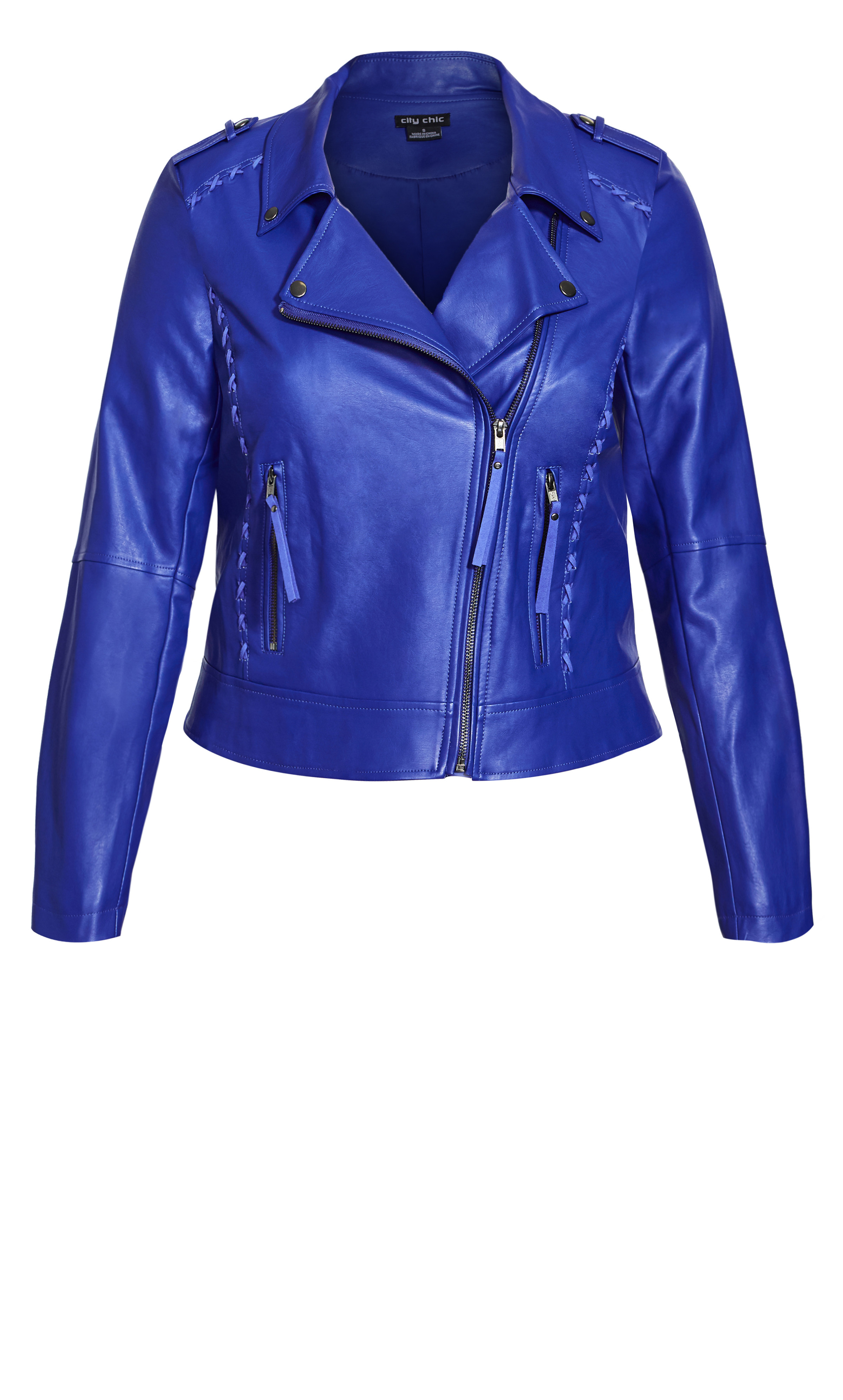 Shop Womens Plus Size Blue Faux Leather Jacket 6657